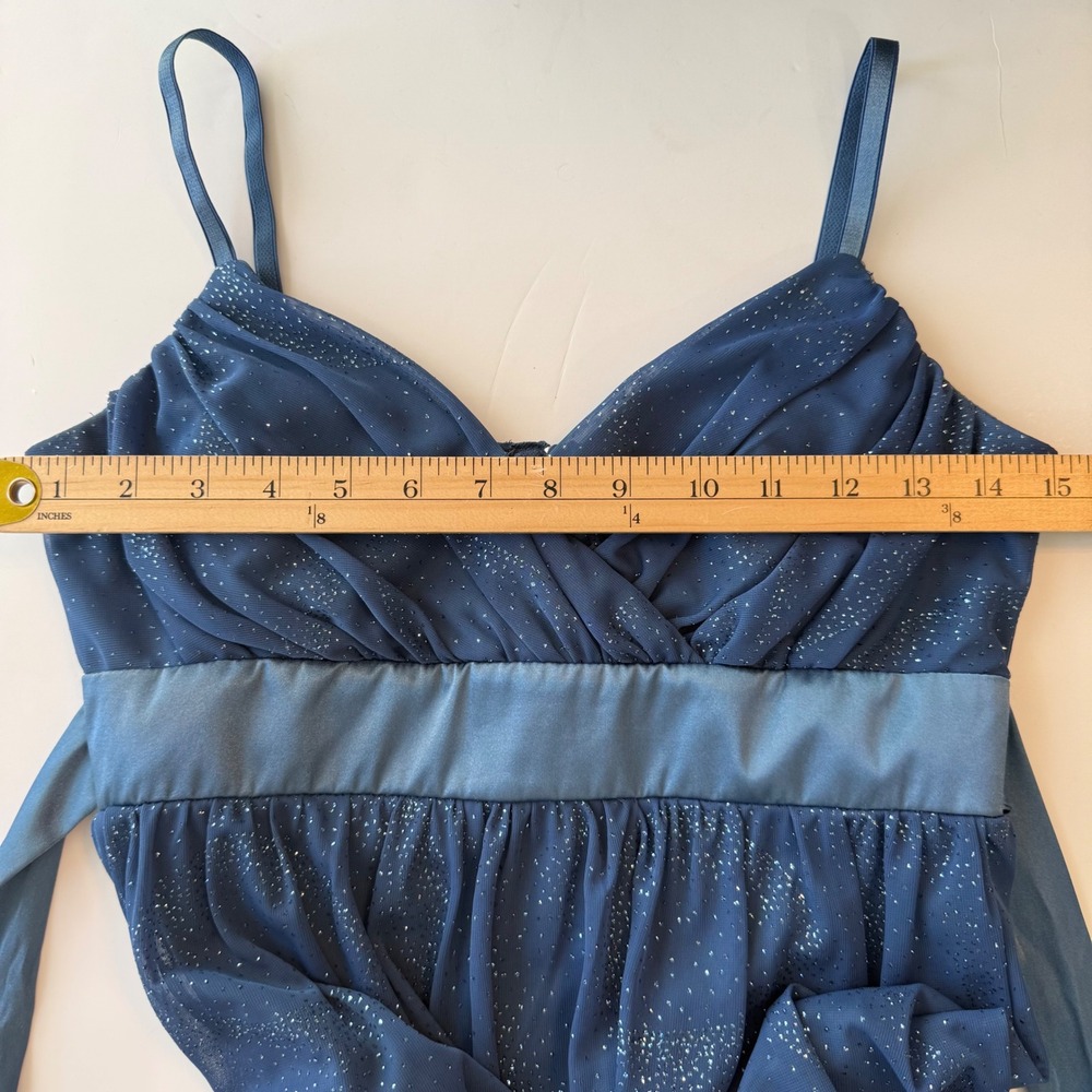 Y2K Glitter Mesh Babydoll Mini Dress Blue Empire Waist Fairycore Party USA M - Picture 12 of 13